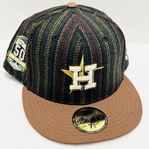 New Era Houston Astros Herringbone 50 Years 59FIFTY‎ Fitted Hat Cap 7 3/4 Brown